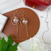 Clear Glass Ball Minimalist Earrings Dangle, Glass Ball Long Drop Earrings, Unique Earrings